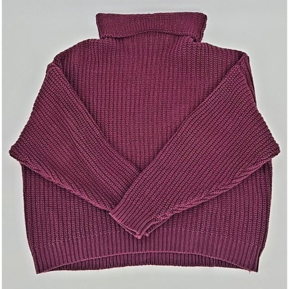Free People Chunky Knit Roll Neck Womens Oversized S‎ Sweater Red-Purple Baggy